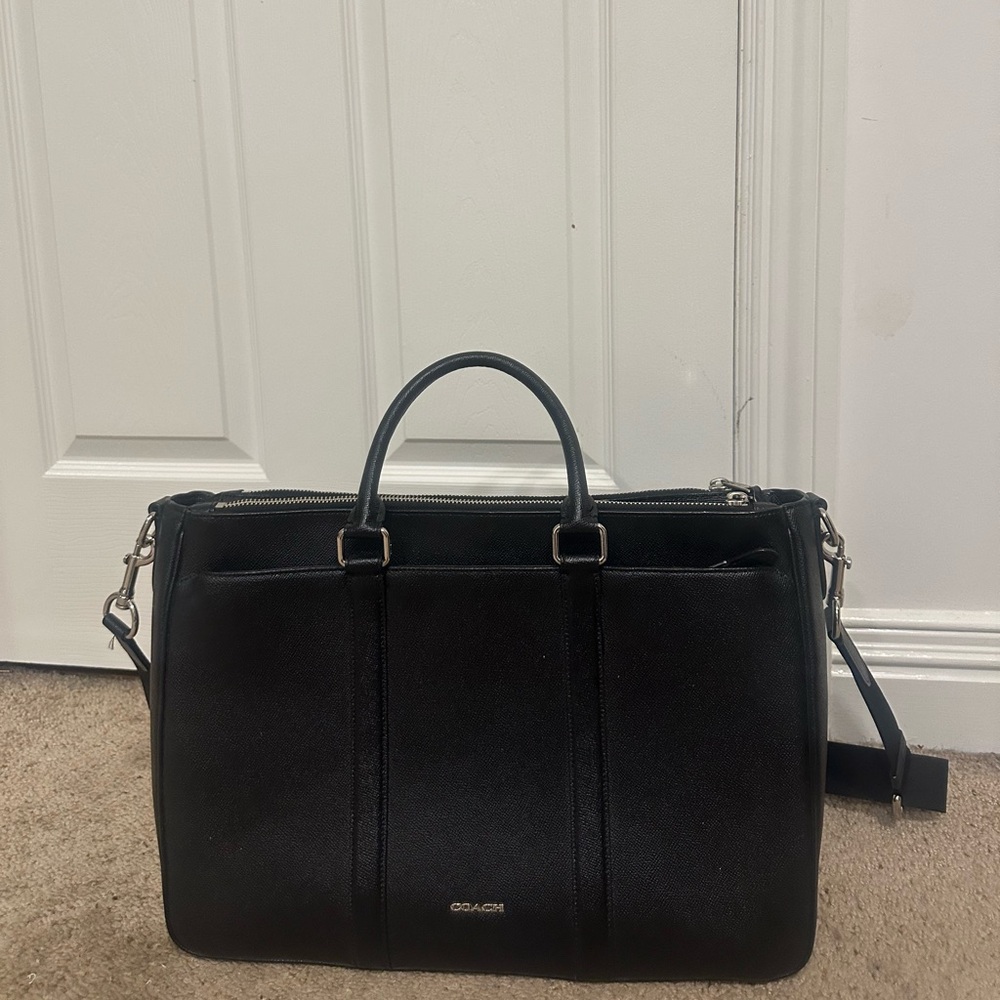 Coach Black Leather Briefcase with Removable Strap
